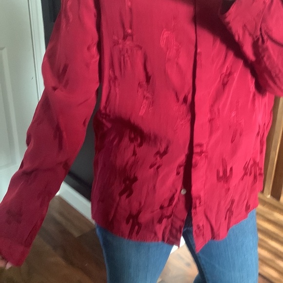 Pepaloves—Red Shirt Peter Pan Collar‎ Cactus Print in the Blink. Sz L - Picture 15 of 15